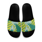 Australian Diamonds Netball Slide Sandals Bold Geometric Zigzag Pattern With Athletic Player Graphics