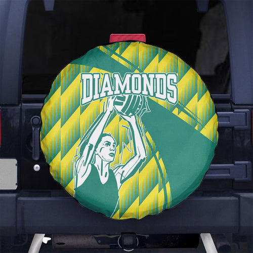 Australian Diamonds Netball Spare Tire Cover Bold Geometric Zigzag Pattern With Athletic Player Graphics