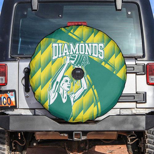Australian Diamonds Netball Spare Tire Cover Bold Geometric Zigzag Pattern With Athletic Player Graphics