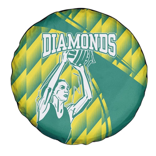 Australian Diamonds Netball Spare Tire Cover Bold Geometric Zigzag Pattern With Athletic Player Graphics