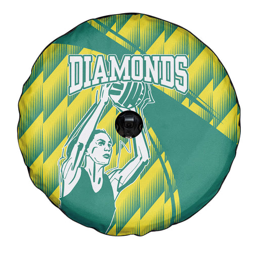 Australian Diamonds Netball Spare Tire Cover Bold Geometric Zigzag Pattern With Athletic Player Graphics