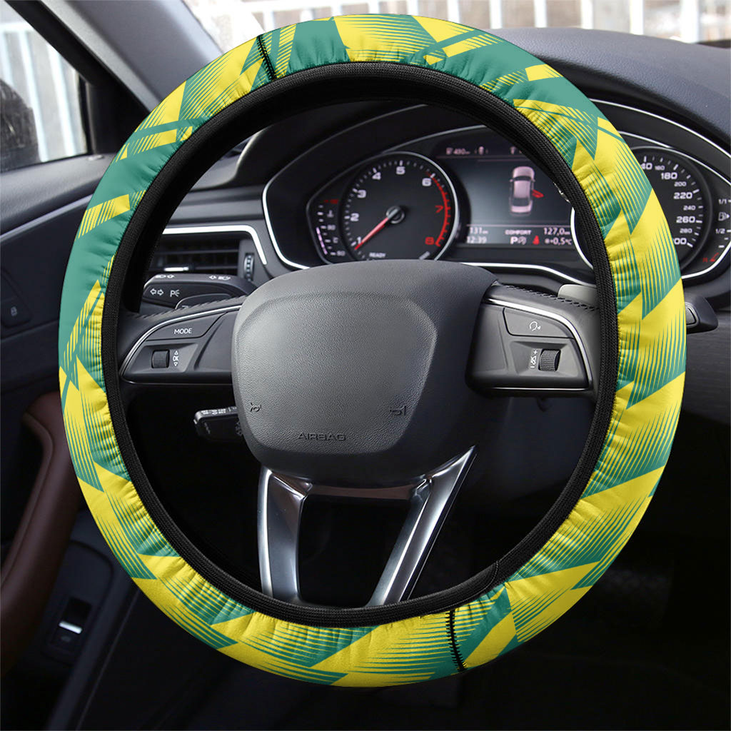 Australian Diamonds Netball Steering Wheel Cover Bold Geometric Zigzag Pattern With Athletic Player Graphics