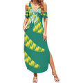 Australian Diamonds Netball Summer Maxi Dress Bold Geometric Zigzag Pattern With Athletic Player Graphics