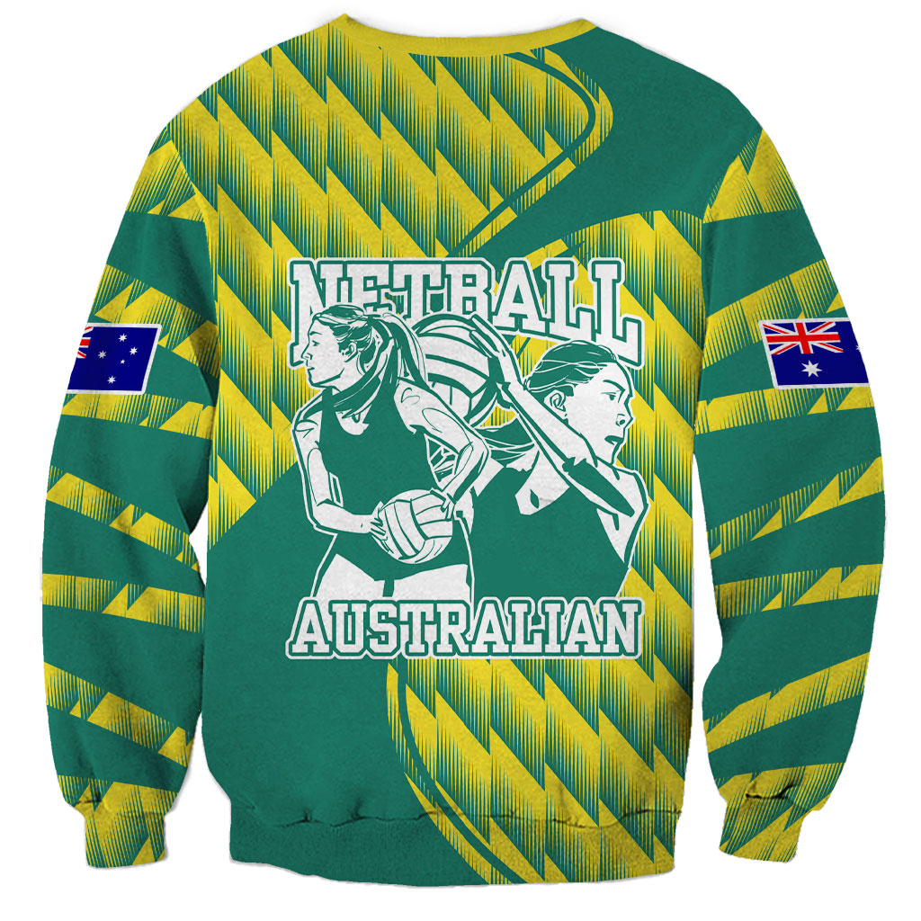 Australian Diamonds Netball Sweatshirt Bold Geometric Zigzag Pattern With Athletic Player Graphics
