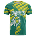 Australian Diamonds Netball T Shirt Bold Geometric Zigzag Pattern With Athletic Player Graphics