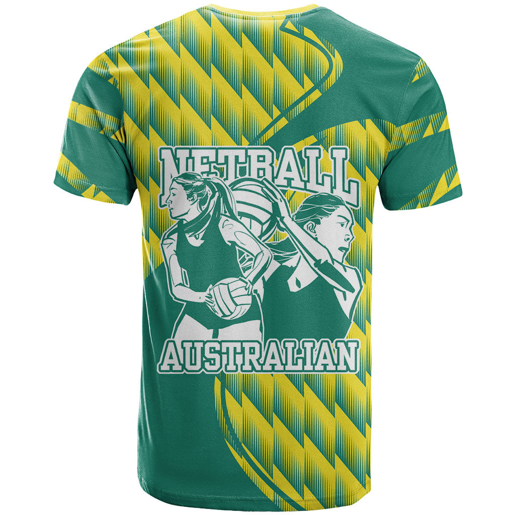Australian Diamonds Netball T Shirt Bold Geometric Zigzag Pattern With Athletic Player Graphics