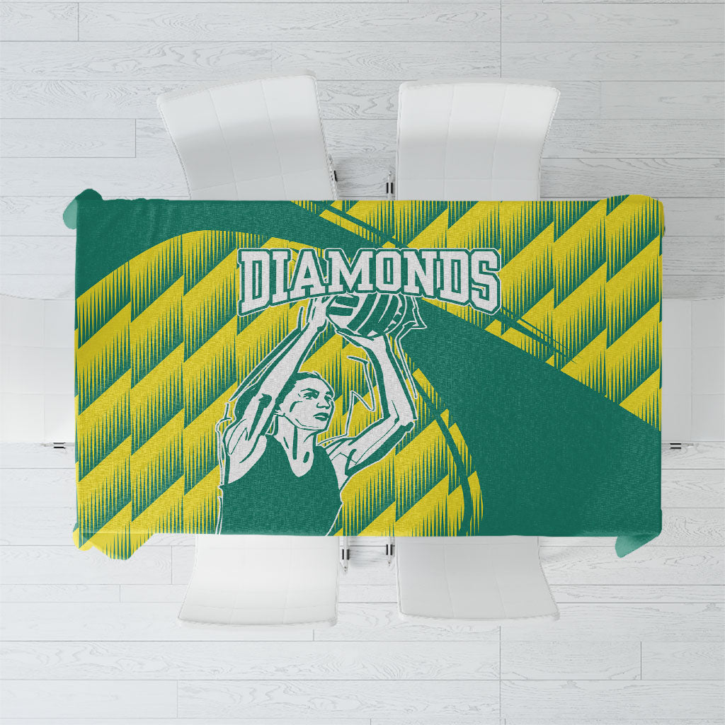 Australian Diamonds Netball Tablecloth Bold Geometric Zigzag Pattern With Athletic Player Graphics