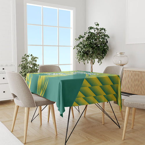 Australian Diamonds Netball Tablecloth Bold Geometric Zigzag Pattern With Athletic Player Graphics