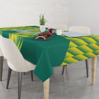 Australian Diamonds Netball Tablecloth Bold Geometric Zigzag Pattern With Athletic Player Graphics