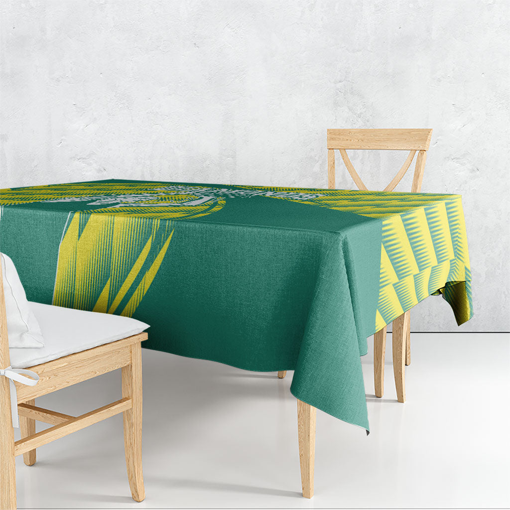 Australian Diamonds Netball Tablecloth Bold Geometric Zigzag Pattern With Athletic Player Graphics