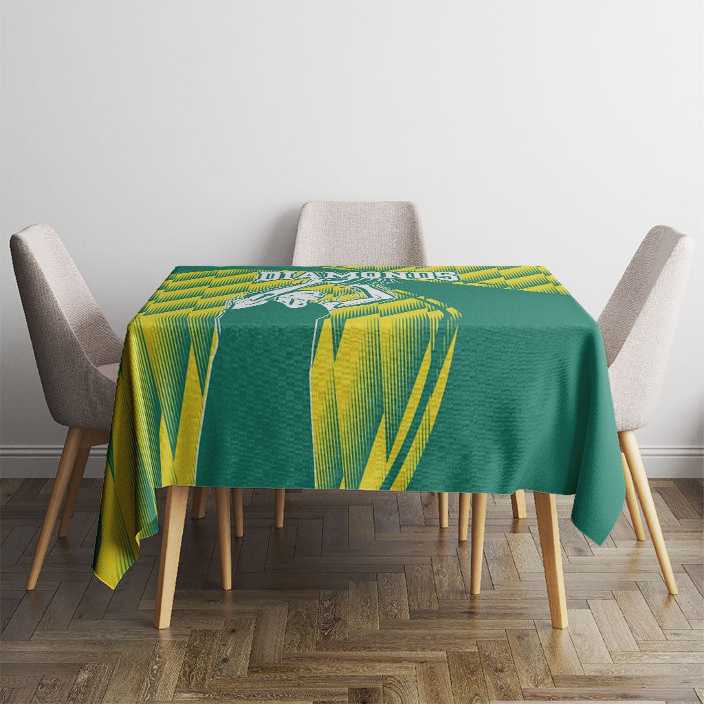 Australian Diamonds Netball Tablecloth Bold Geometric Zigzag Pattern With Athletic Player Graphics