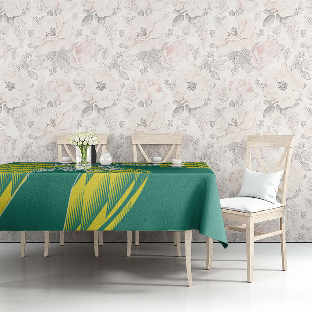 Australian Diamonds Netball Tablecloth Bold Geometric Zigzag Pattern With Athletic Player Graphics