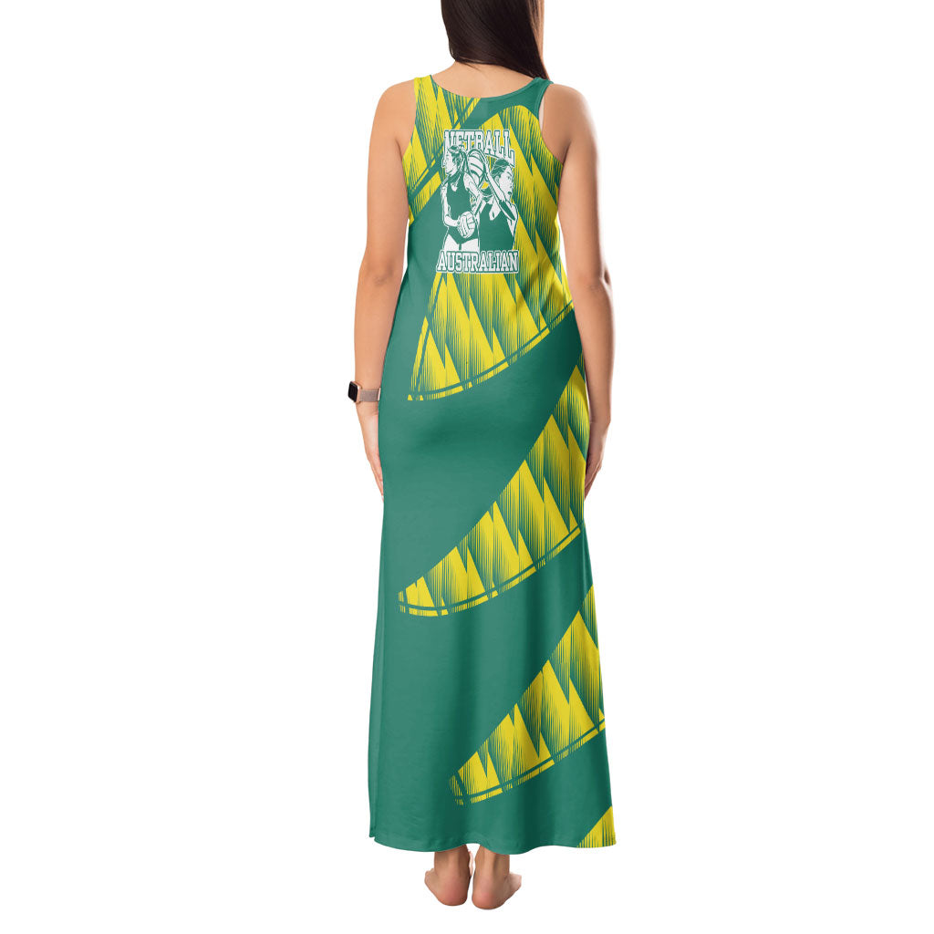Australian Diamonds Netball Tank Maxi Dress Bold Geometric Zigzag Pattern With Athletic Player Graphics