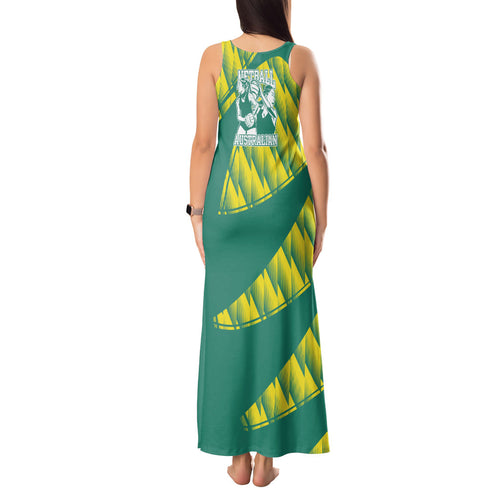 Australian Diamonds Netball Tank Maxi Dress Bold Geometric Zigzag Pattern With Athletic Player Graphics
