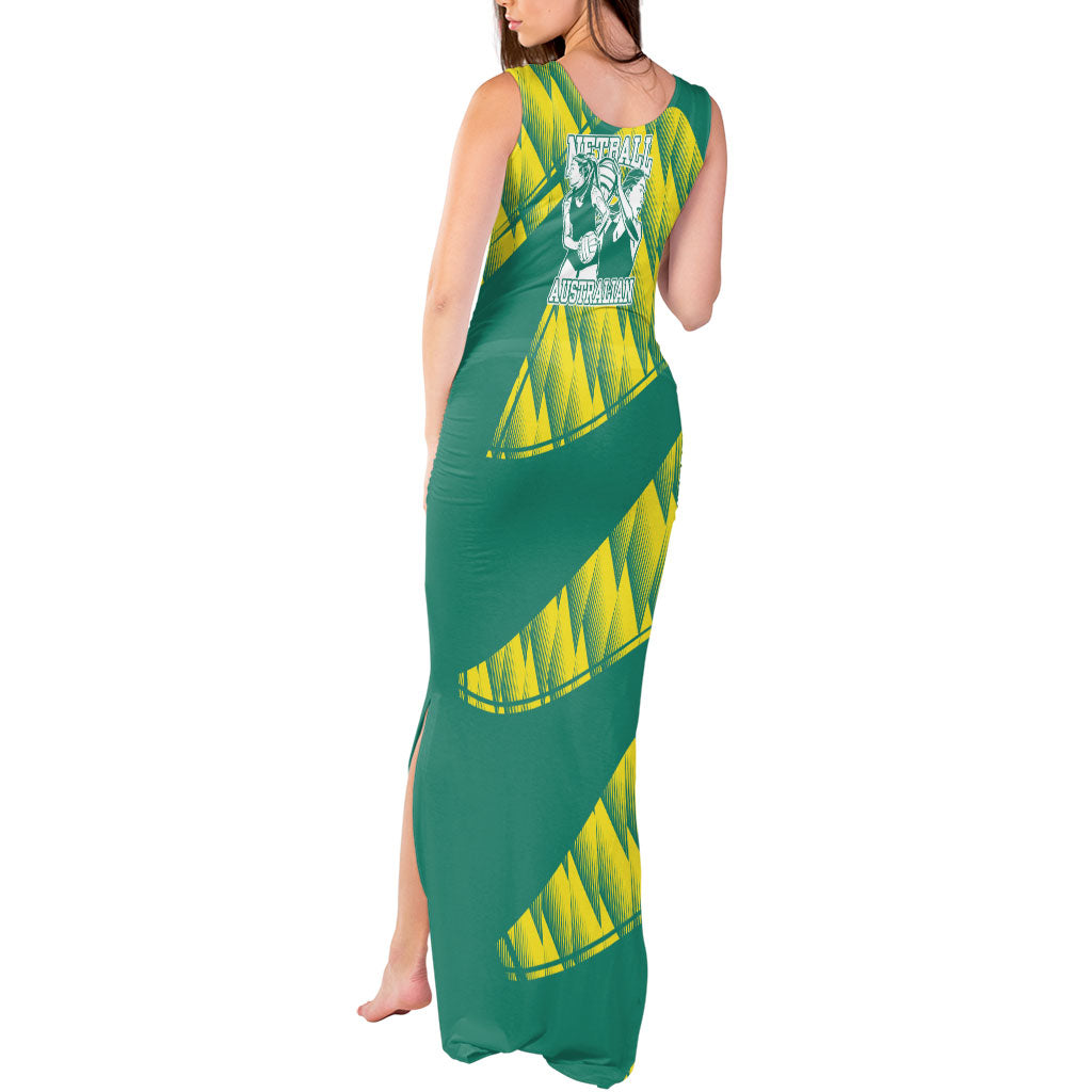 Australian Diamonds Netball Tank Maxi Dress Bold Geometric Zigzag Pattern With Athletic Player Graphics
