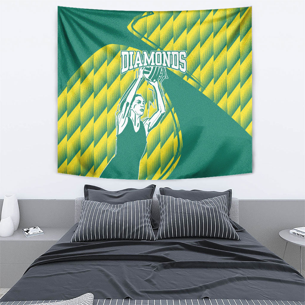 Australian Diamonds Netball Tapestry Bold Geometric Zigzag Pattern With Athletic Player Graphics