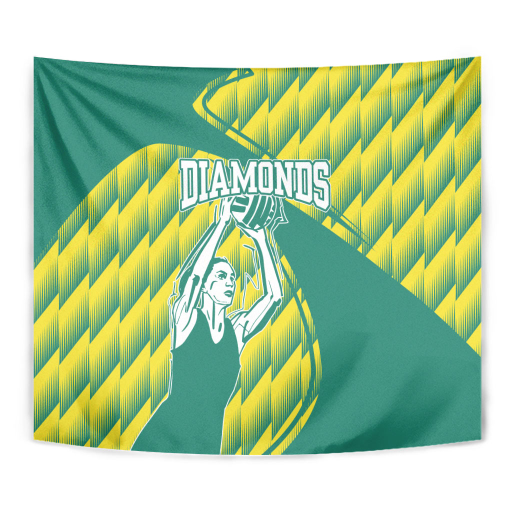 Australian Diamonds Netball Tapestry Bold Geometric Zigzag Pattern With Athletic Player Graphics