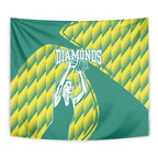 Australian Diamonds Netball Tapestry Bold Geometric Zigzag Pattern With Athletic Player Graphics