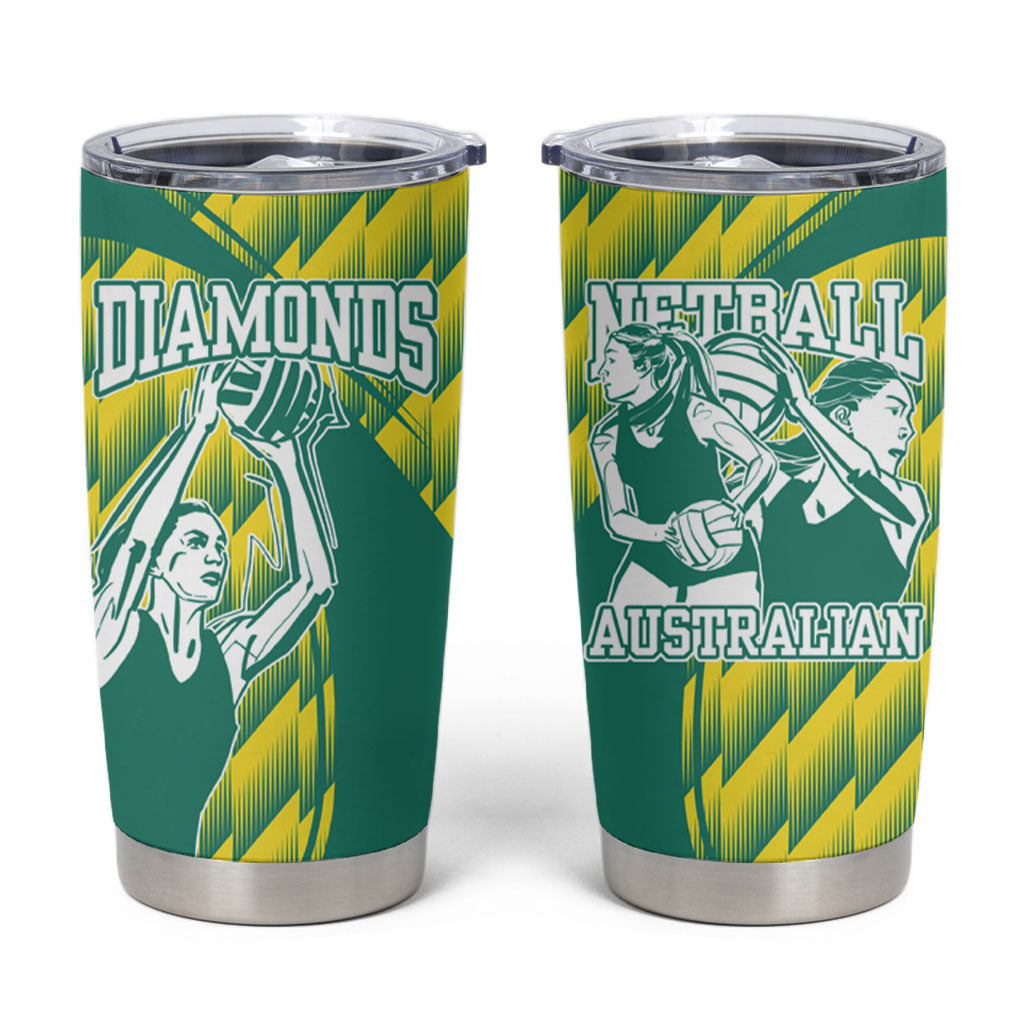 Australian Diamonds Netball Tumbler Cup Bold Geometric Zigzag Pattern With Athletic Player Graphics