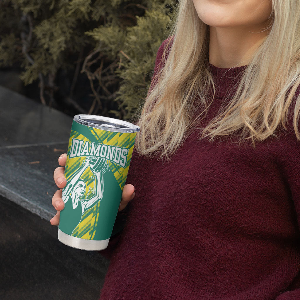Australian Diamonds Netball Tumbler Cup Bold Geometric Zigzag Pattern With Athletic Player Graphics