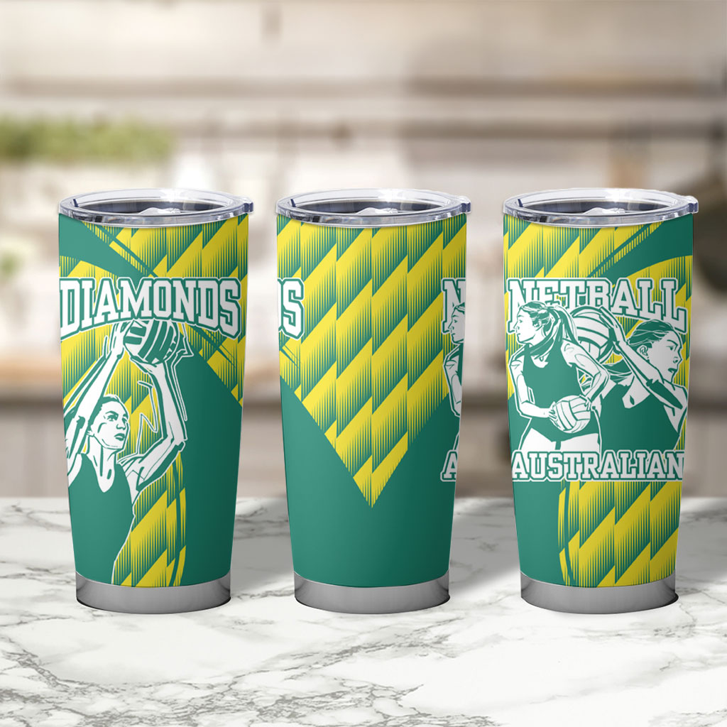 Australian Diamonds Netball Tumbler Cup Bold Geometric Zigzag Pattern With Athletic Player Graphics