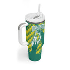 Australian Diamonds Netball Tumbler With Handle Bold Geometric Zigzag Pattern With Athletic Player Graphics