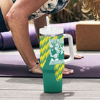 Australian Diamonds Netball Tumbler With Handle Bold Geometric Zigzag Pattern With Athletic Player Graphics