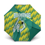 Australian Diamonds Netball Umbrella Bold Geometric Zigzag Pattern With Athletic Player Graphics