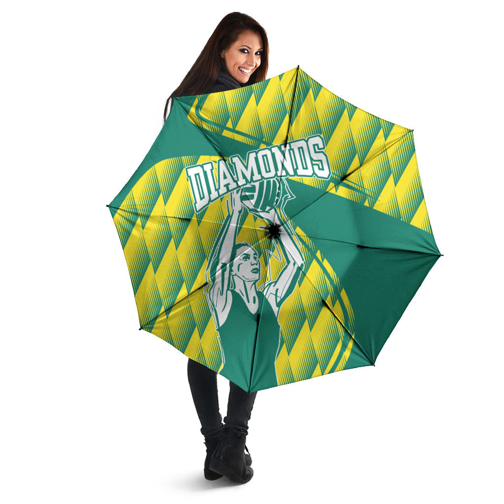 Australian Diamonds Netball Umbrella Bold Geometric Zigzag Pattern With Athletic Player Graphics