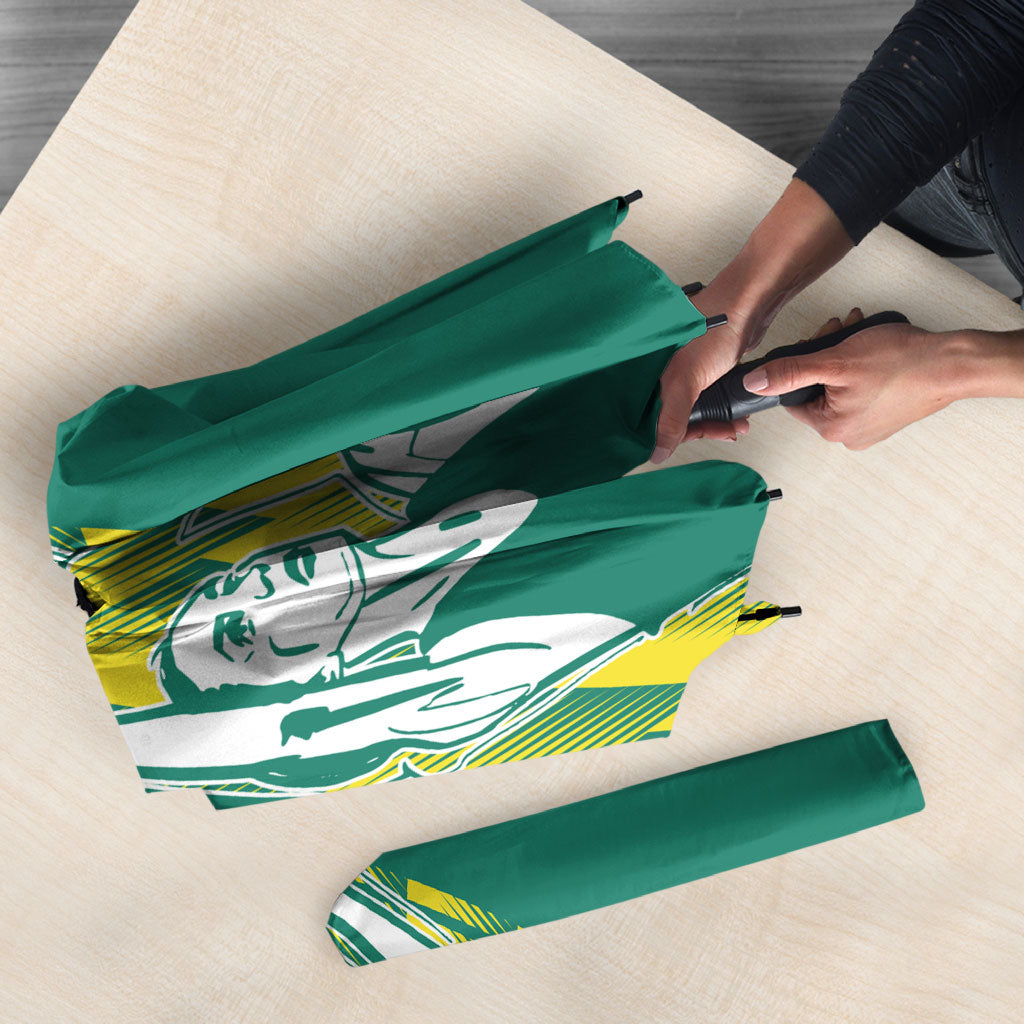 Australian Diamonds Netball Umbrella Bold Geometric Zigzag Pattern With Athletic Player Graphics
