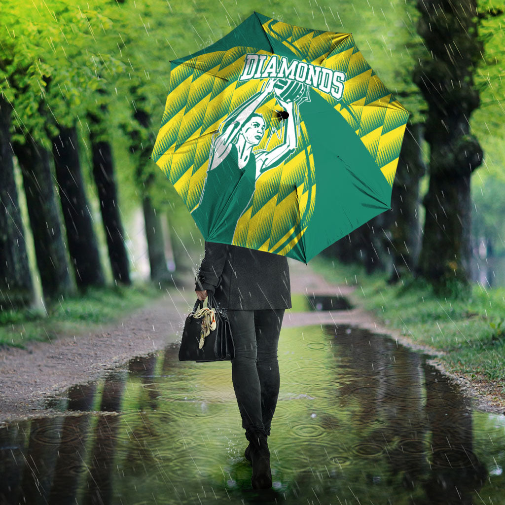 Australian Diamonds Netball Umbrella Bold Geometric Zigzag Pattern With Athletic Player Graphics