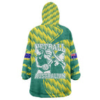 Australian Diamonds Netball Wearable Blanket Hoodie Bold Geometric Zigzag Pattern With Athletic Player Graphics