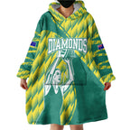 Australian Diamonds Netball Wearable Blanket Hoodie Bold Geometric Zigzag Pattern With Athletic Player Graphics