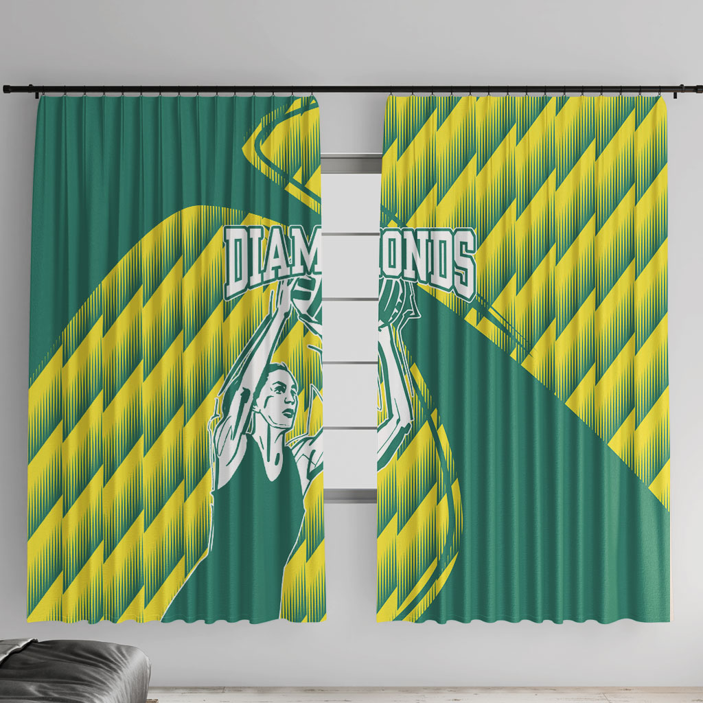 Australian Diamonds Netball Window Curtain Bold Geometric Zigzag Pattern With Athletic Player Graphics