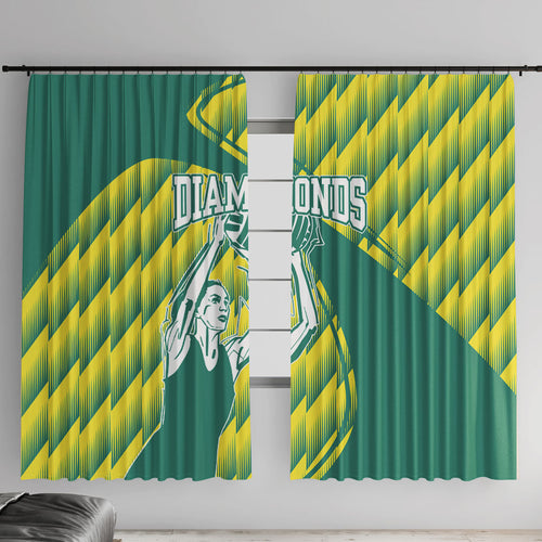 Australian Diamonds Netball Window Curtain Bold Geometric Zigzag Pattern With Athletic Player Graphics