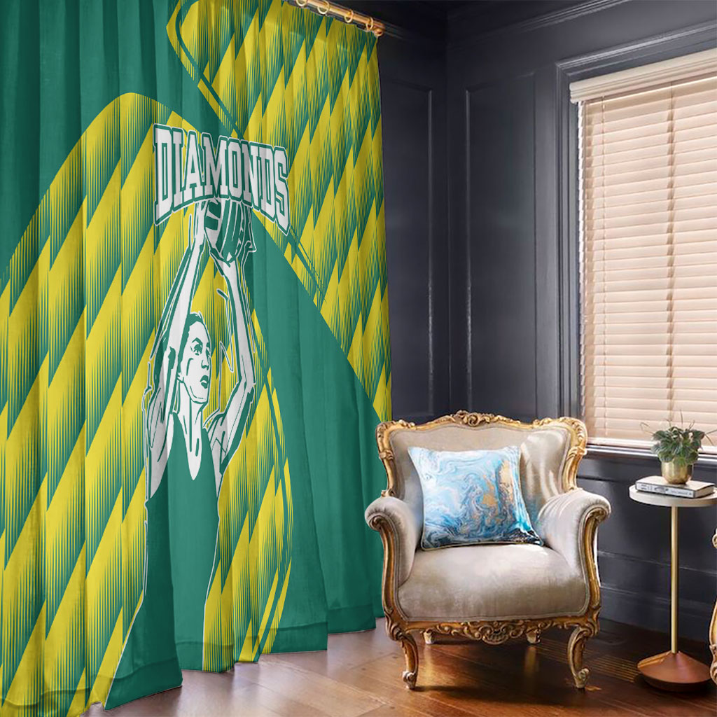 Australian Diamonds Netball Window Curtain Bold Geometric Zigzag Pattern With Athletic Player Graphics