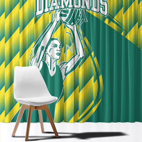 Australian Diamonds Netball Window Curtain Bold Geometric Zigzag Pattern With Athletic Player Graphics