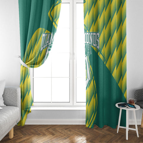 Australian Diamonds Netball Window Curtain Bold Geometric Zigzag Pattern With Athletic Player Graphics