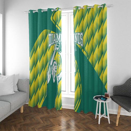 Australian Diamonds Netball Window Curtain Bold Geometric Zigzag Pattern With Athletic Player Graphics