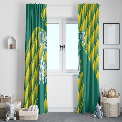 Australian Diamonds Netball Window Curtain Bold Geometric Zigzag Pattern With Athletic Player Graphics