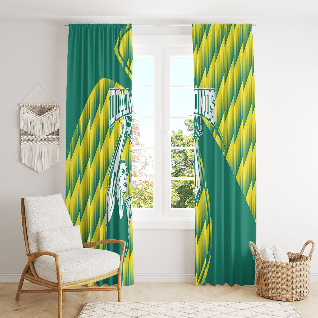 Australian Diamonds Netball Window Curtain Bold Geometric Zigzag Pattern With Athletic Player Graphics