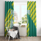 Australian Diamonds Netball Window Curtain Bold Geometric Zigzag Pattern With Athletic Player Graphics