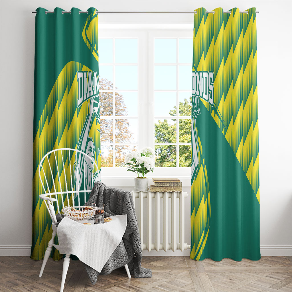 Australian Diamonds Netball Window Curtain Bold Geometric Zigzag Pattern With Athletic Player Graphics