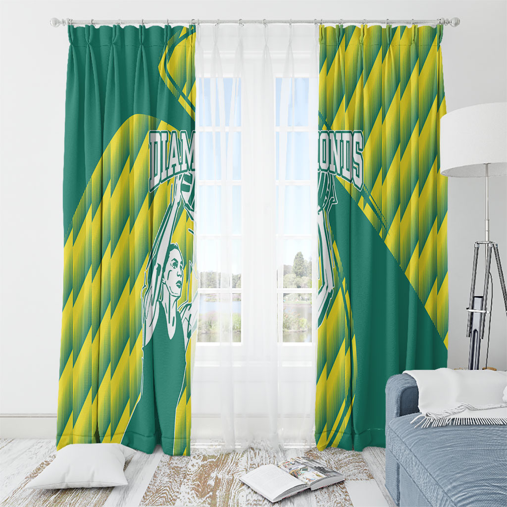 Australian Diamonds Netball Window Curtain Bold Geometric Zigzag Pattern With Athletic Player Graphics
