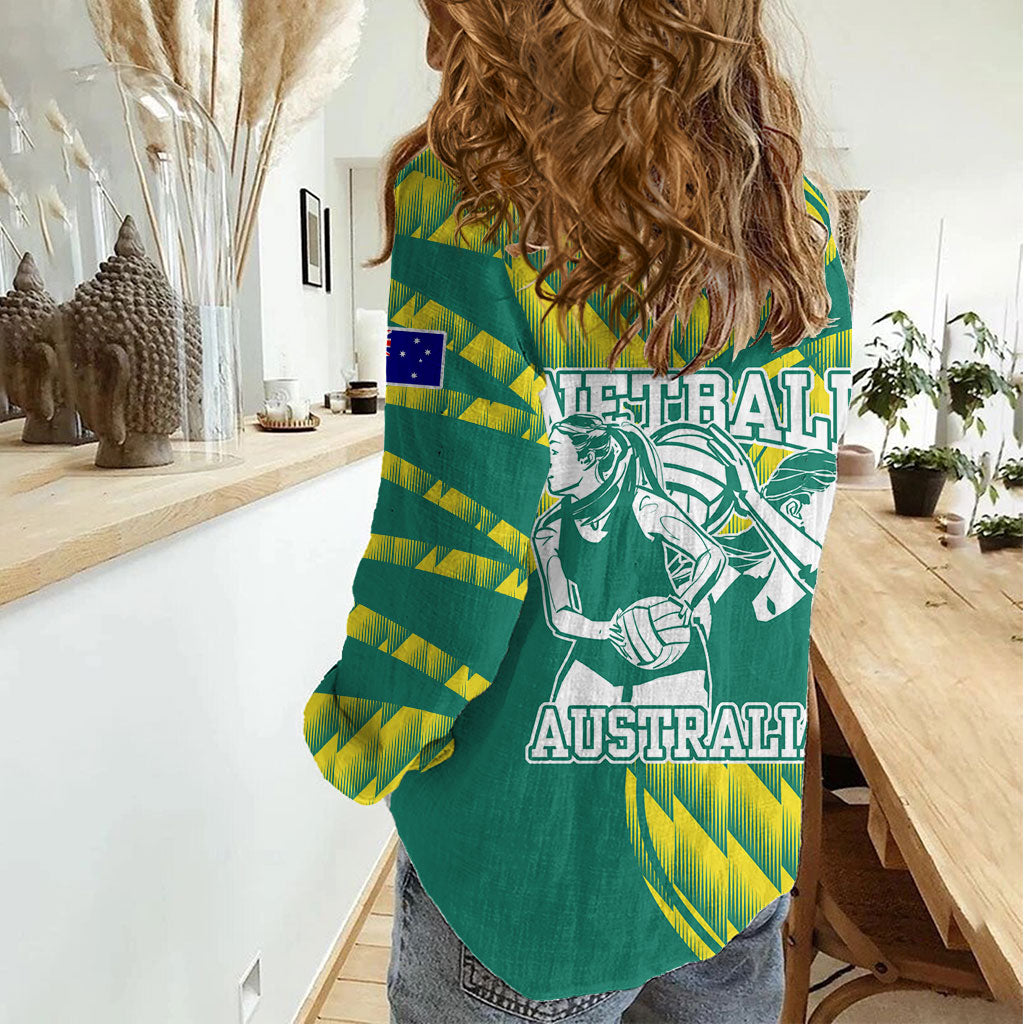 Australian Diamonds Netball Women Casual Shirt Bold Geometric Zigzag Pattern With Athletic Player Graphics