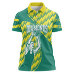 Australian Diamonds Netball Women Polo Shirt Bold Geometric Zigzag Pattern With Athletic Player Graphics