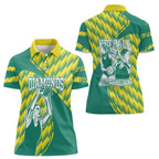 Australian Diamonds Netball Women Polo Shirt Bold Geometric Zigzag Pattern With Athletic Player Graphics