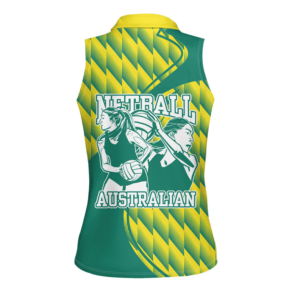 Australian Diamonds Netball Women Sleeveless Polo Shirt Bold Geometric Zigzag Pattern With Athletic Player Graphics
