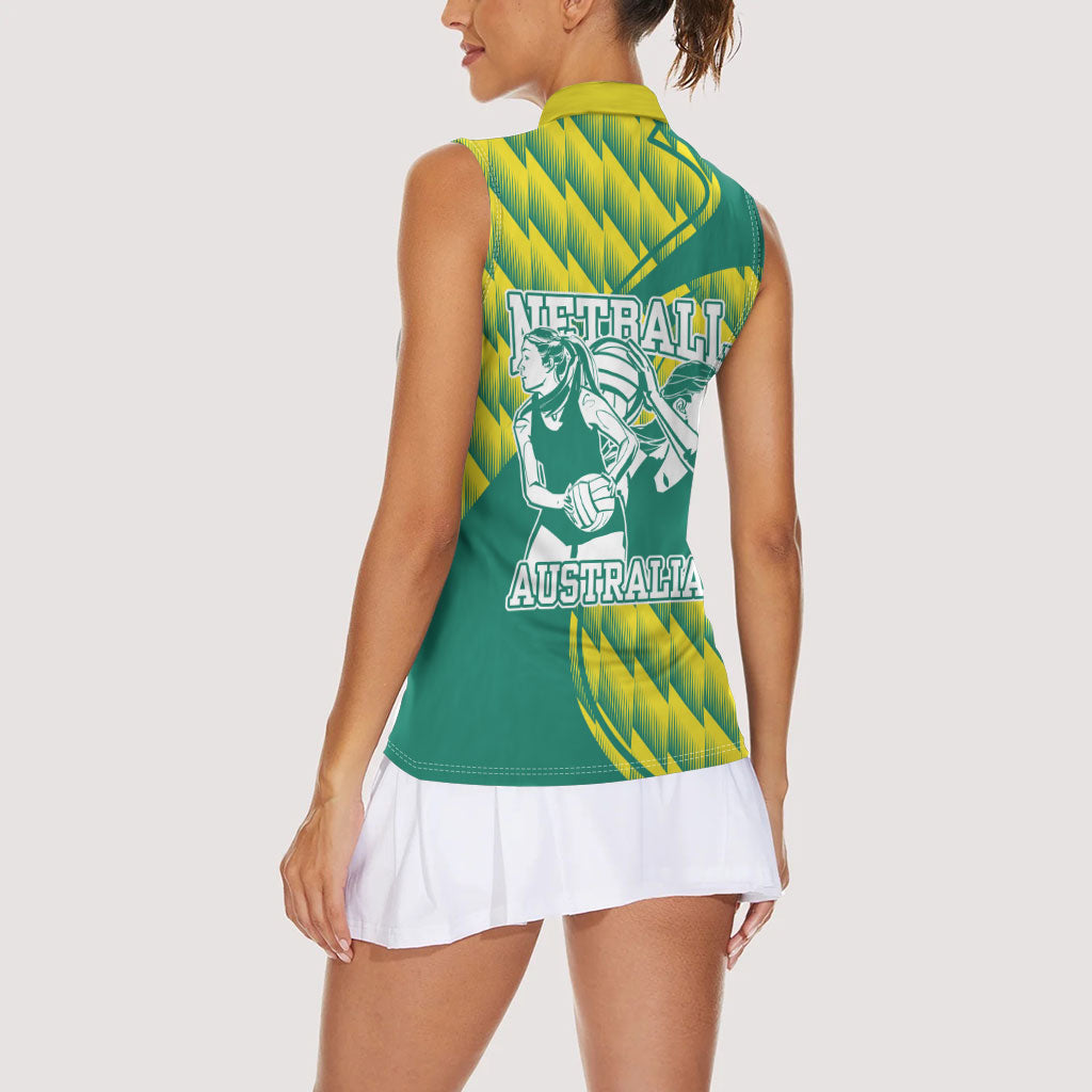 Australian Diamonds Netball Women Sleeveless Polo Shirt Bold Geometric Zigzag Pattern With Athletic Player Graphics
