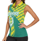 Australian Diamonds Netball Women Sleeveless Polo Shirt Bold Geometric Zigzag Pattern With Athletic Player Graphics